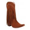 Solid Color Rivet Boots Pointed Toe Chunky Heels Tassel Boots - Brun EU 41