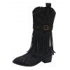 Solid Color Boots Tassel Rivet Pointed Toe Side Zipper Boots - Noir EU 43