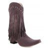 Solid Color Rivet Boots Pointed Toe Chunky Heels Tassel Boots - Gris EU 43
