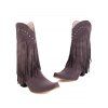 Solid Color Rivet Boots Pointed Toe Chunky Heels Tassel Boots - Gris EU 43
