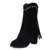 Tassel Boots Solid Color Rivet Zip Up Pointed Toe Chunky Heels Boots - Noir EU 41
