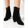 Tassel Boots Solid Color Rivet Zip Up Pointed Toe Chunky Heels Boots - Noir EU 41