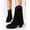 Tassel Boots Solid Color Rivet Zip Up Pointed Toe Chunky Heels Boots - Noir EU 41