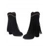 Tassel Boots Solid Color Rivet Zip Up Pointed Toe Chunky Heels Boots - Noir EU 41