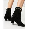 Tassel Boots Solid Color Rivet Zip Up Pointed Toe Chunky Heels Boots - Noir EU 41