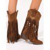 Solid Color Beaded Tassel Boots Star Rivet Pointed Toe Chunky Heels Boots - Brun EU 42