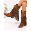 Solid Color Beaded Tassel Boots Star Rivet Pointed Toe Chunky Heels Boots - Brun EU 42