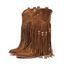 Solid Color Beaded Tassel Boots Star Rivet Pointed Toe Chunky Heels Boots - Brun EU 42