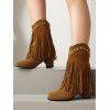 Tassel Boots Solid Color Rivet Zip Up Pointed Toe Chunky Heels Boots - Brun EU 43