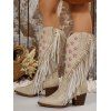 Tassel Boots Star Print Pointed Toe Chunky Heels Boots - Blanc de Crème EU 43