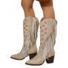 Tassel Boots Star Print Pointed Toe Chunky Heels Boots - Blanc de Crème EU 43