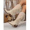 Tassel Boots Star Print Pointed Toe Chunky Heels Boots - Blanc de Crème EU 43