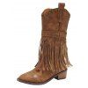 Solid Color Boots Tassel Rivet Pointed Toe Side Zipper Boots - Brun EU 36