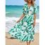Robe de vacances imprimée à décolleté plongeant et manches bouffantes, robe midi - Bleu XL | US 10