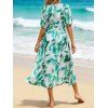 Robe de vacances imprimée à décolleté plongeant et manches bouffantes, robe midi - Vert XXL | US 12