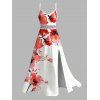 Robe de vacances imprimée de fleurs aquarelle, robe fendue et ajourée - Blanc XXXXXL | US 20