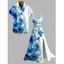 Vacation Couple Outfit Ink-splash Style Floral Leaf Print Lace Hollow Out Slit Dress and Shirt Set - Bleu S | US 4