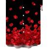Chemise de vacances pour homme, chemise boutonnée à imprimé pétales de rose - Noir 5XL
