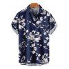 Chemise boutonnée pour homme, imprimé abstrait de fleurs et de feuilles, idéale pour les vacances - Bleu profond XL