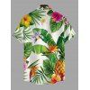 Chemise de vacances pour homme, imprimé feuilles tropicales, fleurs et ananas, à boutons - Vert 5XL