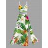 Vacation Couple Outfit Tropical Leaf Flower Pineapple Print Hollow Out Slit Dress and Shirt Set - Vert S | US 4