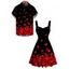 Vacation Couple Outfit Rose Petal Print Ruched Bust Dress and Shirt Set - Noir S | US 4