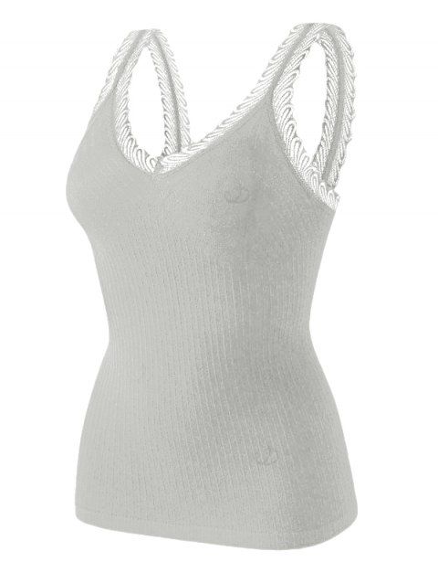 Débardeur en maille à col V et empiècement en dentelle festonnée côtelée