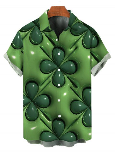 Chemise homme pour la Saint-Patrick, motif trèfle à quatre feuilles en 3D, boutonnée