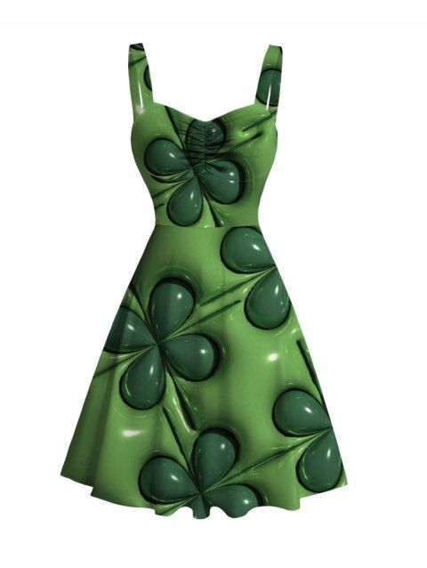 Robe de la Saint-Patrick à motif trèfle à quatre feuilles en 3D et buste froncé