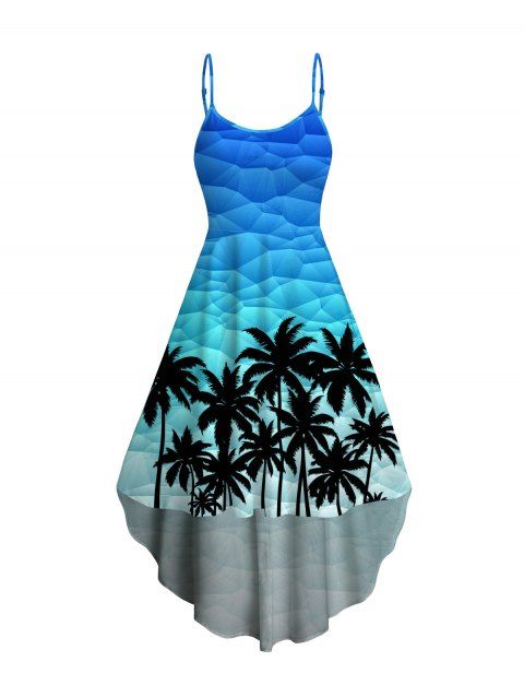 Robe de vacances imprimée géométrique de cocotiers, robe midi asymétrique