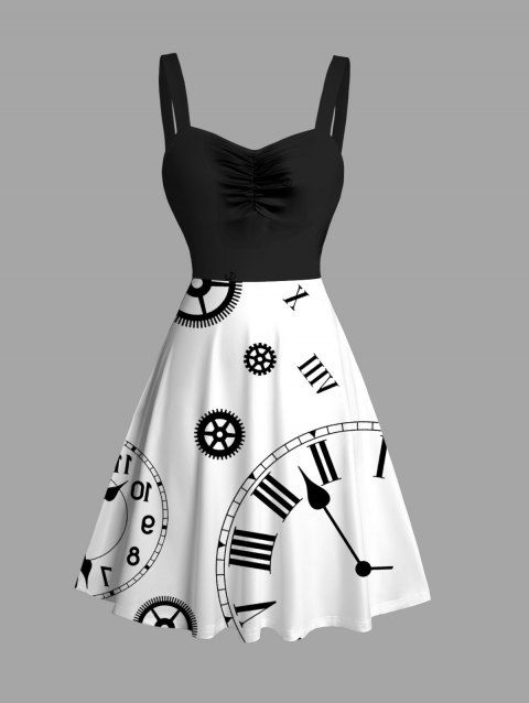 Robe décontractée à imprimé engrenages et buste froncé