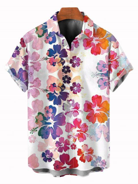 Chemise de vacances pour homme, style aquarelle, imprimé hibiscus, boutonnée