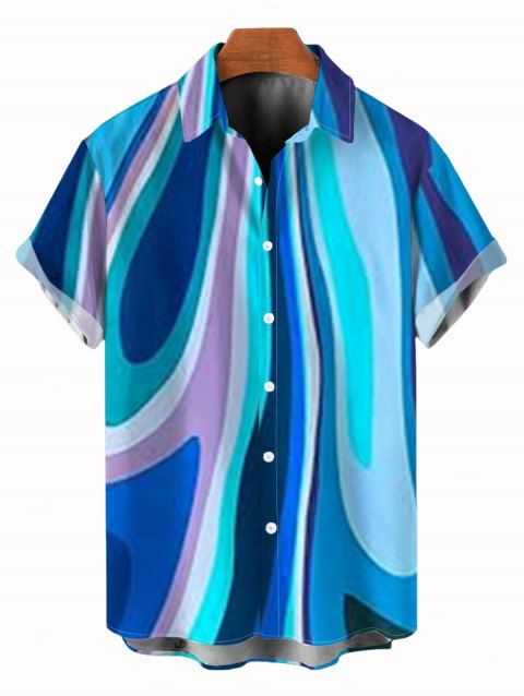Chemise de vacances pour homme, motif abstrait fluide à tourbillons de couleurs, chemise boutonnée
