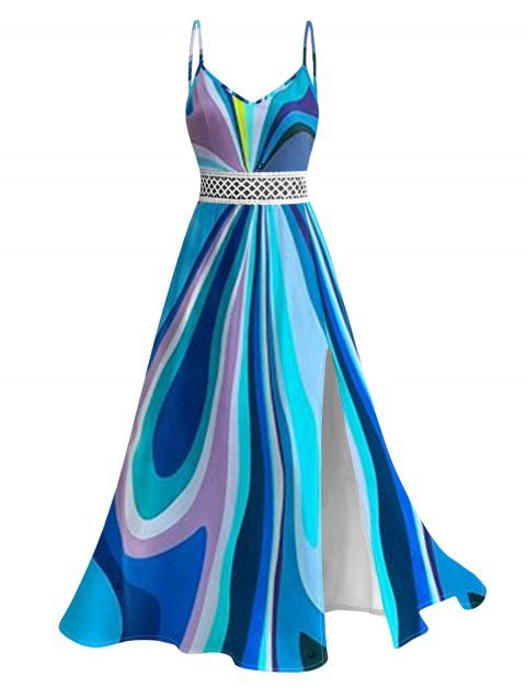 Robe de vacances en dentelle à motif tourbillonnant abstrait et fluide, fendue et ajourée