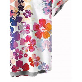 Vacation Couple Outfit Watercolor Hibiscus Print Lace Hollow Out Slit Dress and Shirt Set