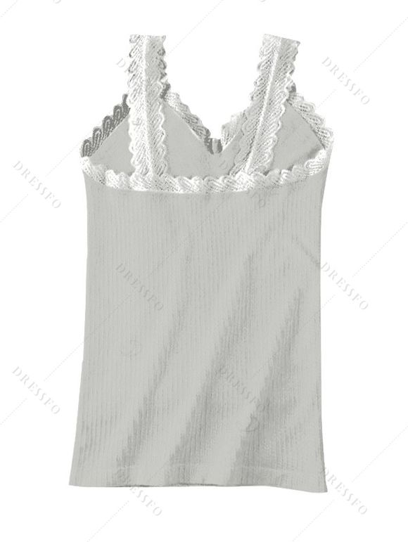 Débardeur en maille à col V et empiècement en dentelle festonnée côtelée - Gris ONE SIZE