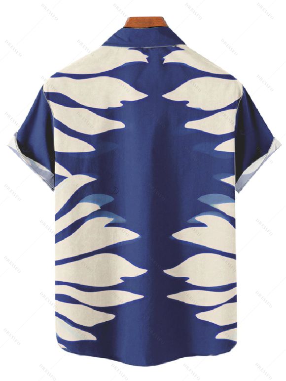 Chemise de vacances pour homme, imprimé silhouette de feuilles tropicales, boutonnée - Bleu profond 5XL