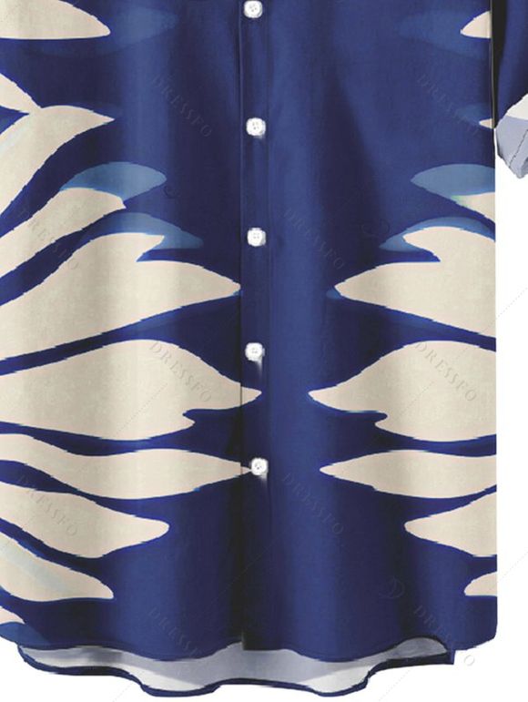 Chemise de vacances pour homme, imprimé silhouette de feuilles tropicales, boutonnée - Bleu profond 5XL