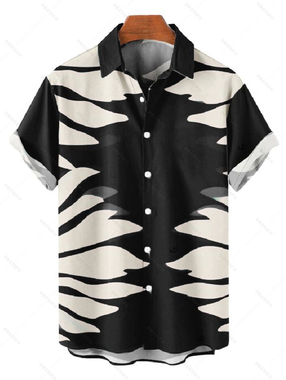 Vacation Couple Outfit Tropical Leaf Silhouette Print Twisted Wide Leg Jumpsuit and Shirt Set - Noir S | US 4