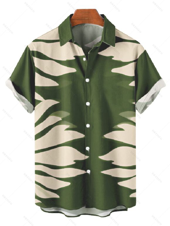 Vacation Couple Outfit Tropical Leaf Silhouette Print Twisted Romper and Shirt Set - PLANT GREEN S | US 4