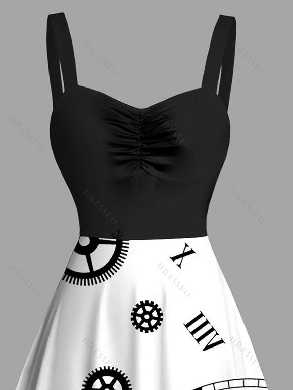Robe décontractée à imprimé engrenages et buste froncé - Noir XXL | US 14