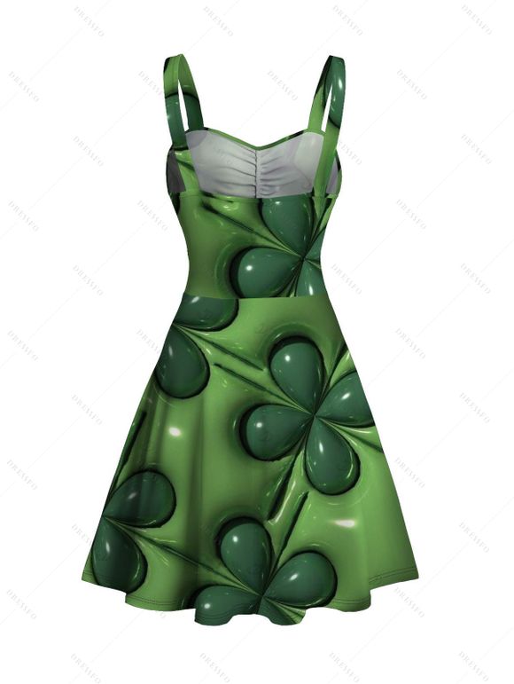 Robe de la Saint-Patrick à motif trèfle à quatre feuilles en 3D et buste froncé - PLANT GREEN XXXXXL | US 20