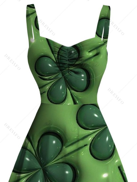 Robe de la Saint-Patrick à motif trèfle à quatre feuilles en 3D et buste froncé - PLANT GREEN XXXXXL | US 20