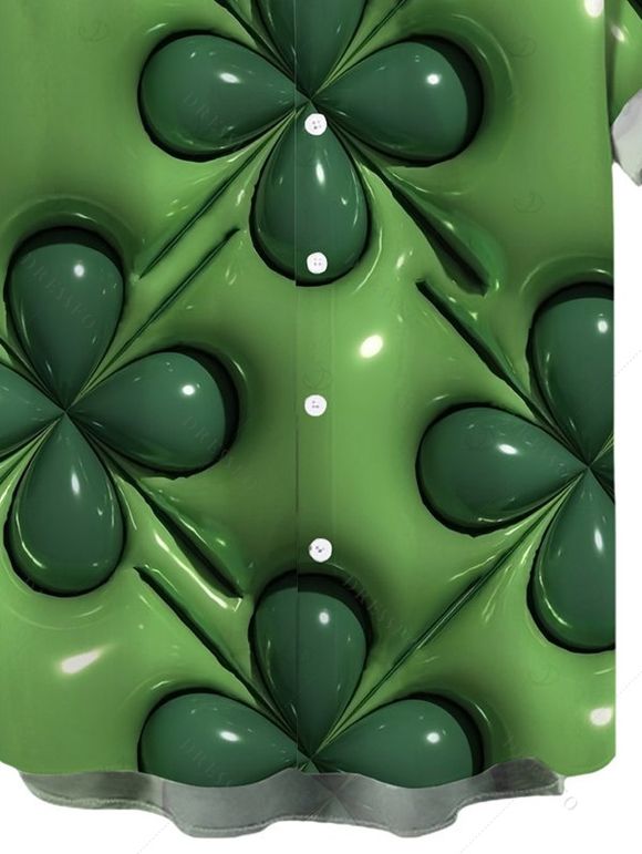 Chemise homme pour la Saint-Patrick, motif trèfle à quatre feuilles en 3D, boutonnée - PLANT GREEN 5XL