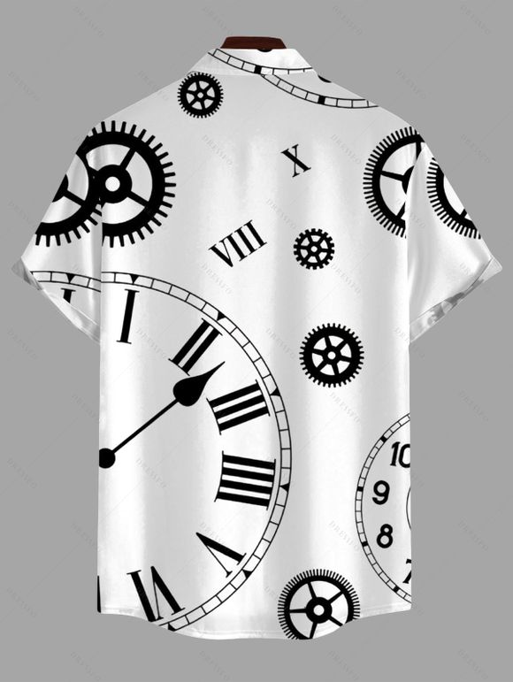 Chemise décontractée pour homme à imprimé engrenages et horloges, boutonnée - Noir 5XL