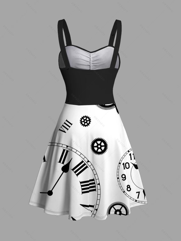 Casual Couple Outfit Clock Gear Print Ruched Bust Dress and Shirt Set - Noir S | US 4