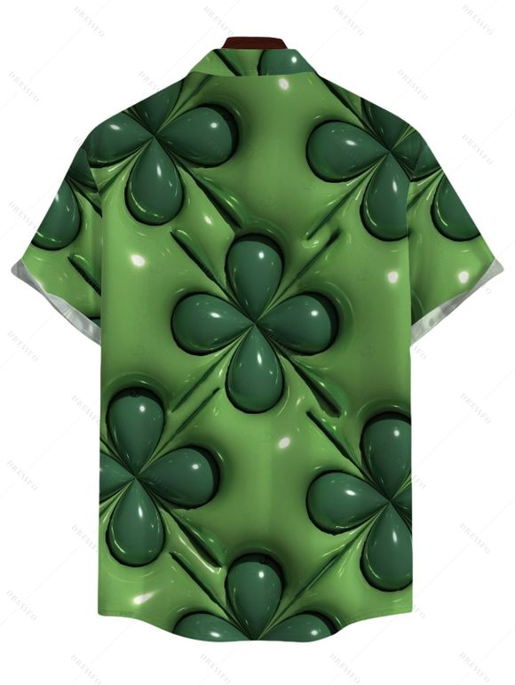 St.Patrick's Day Couple Outfit 3D Four-Leaf Clover Pattern Ruched Bust Dress and Shirt Set - PLANT GREEN S | US 4