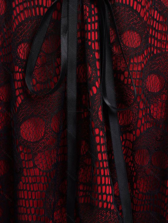 Gothic Outfit Colorblock Skull Lace Up Handkerchief Hem Top and Pants Set - Noir S | US 4