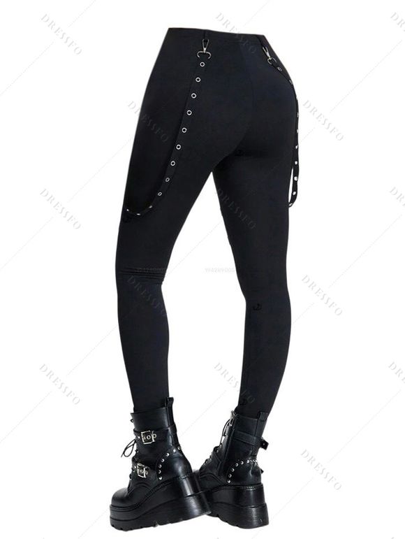 Gothic Outfit Colorblock Skull Lace Up Handkerchief Hem Top and Pants Set - Noir S | US 4