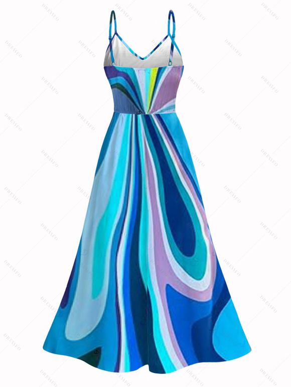 Robe de vacances en dentelle à motif tourbillonnant abstrait et fluide, fendue et ajourée - Bleu XXXXXL | US 20